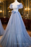 Light Blue Off Shoulder Tulle Sweetheart Formal Dress, Light Blue A-Line Prom Dress