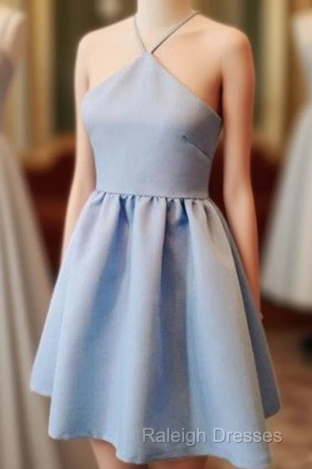 Light Blue Open Back Straps Short Cheap Homecoming Dress Party Gowns