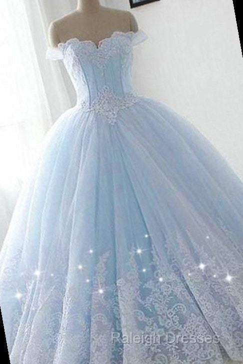 Light Blue Princess Ball Gown Sweet 16 Gown, Tulle Formal Dress With Lace Applique Secondary image