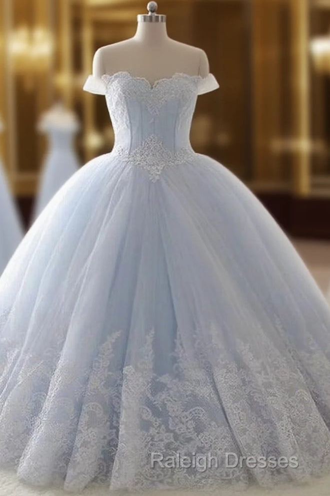 Light Blue Princess Ball Gown Sweet 16 Gown, Tulle Formal Dress With Lace Applique Main image