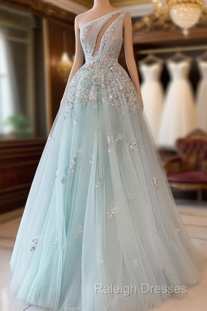 Light Blue Prom Dresses One Shoulder Sequin Lace Main image