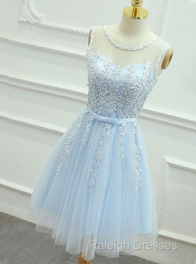 Light Blue Round Neckline Short Pretty Homecoming Dress Light Blue Wedding Prom Dress