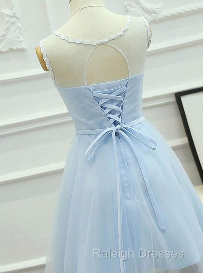 Light Blue Round Neckline Short Pretty Homecoming Dresses, Light Blue Wedding Party Dresses
