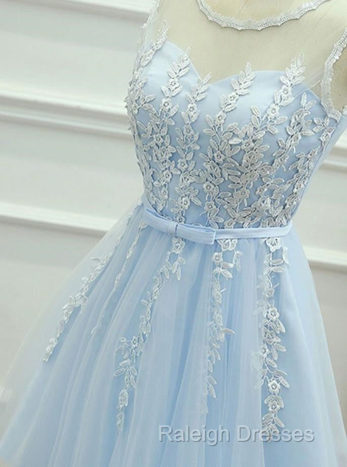 Light Blue Round Neckline Short Pretty Homecoming Dresses, Light Blue Wedding Party Dresses