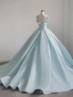 Light Blue Satin Long Ball Gowns Quinceanera Dresses
