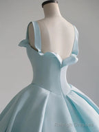 Light Blue Satin Long Ball Gowns Quinceanera Dresses