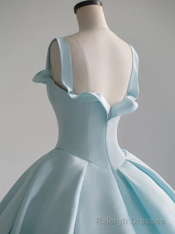 Light Blue Satin Long Ball Gowns Quinceanera Dresses