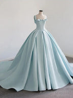 Light Blue Satin Long Ball Gowns Quinceanera Dresses