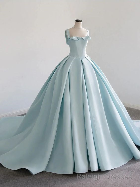 Light Blue Satin Long Ball Gowns Quinceanera Dresses
