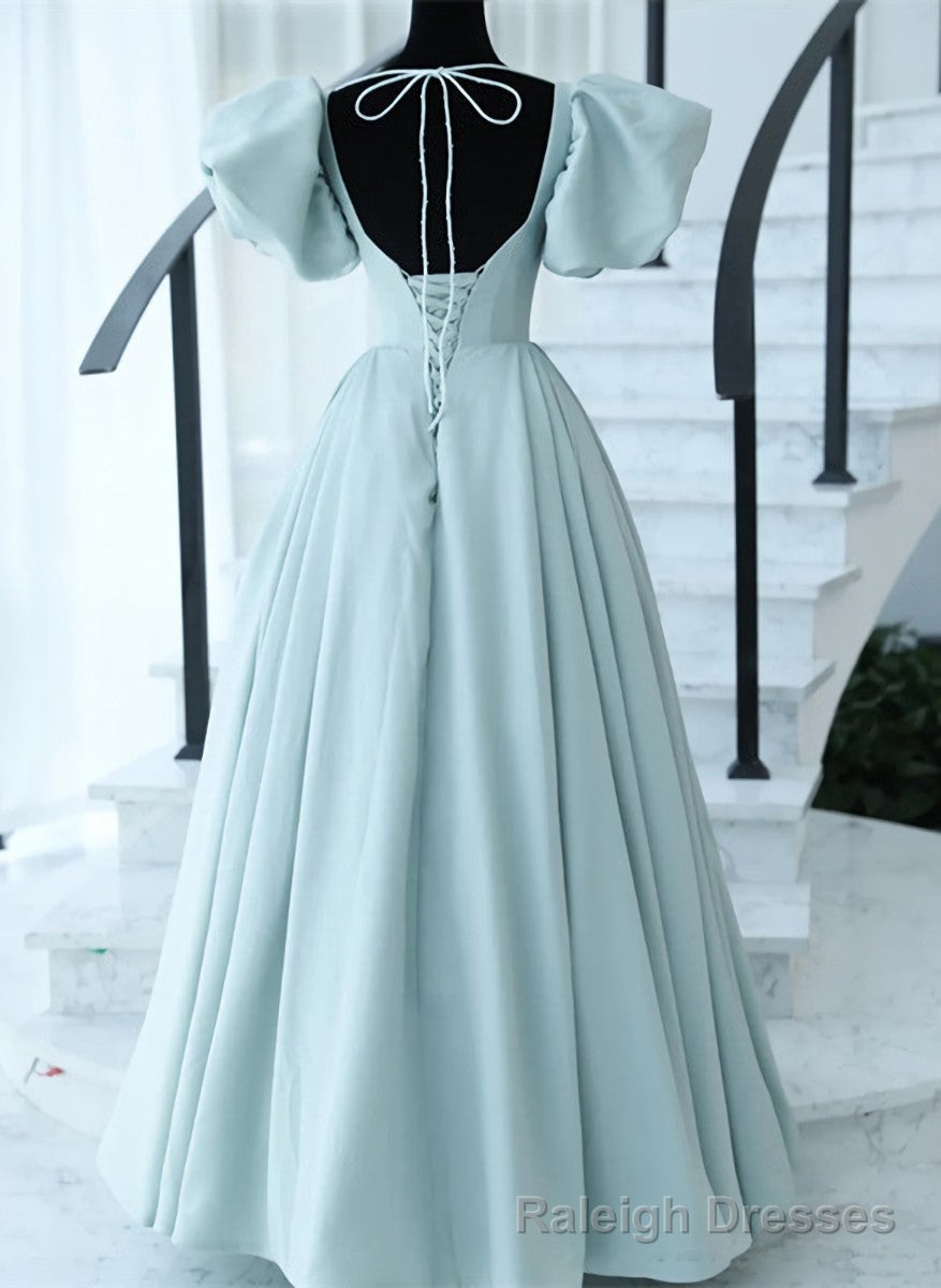 Light Blue Satin Open Back Lopng Prom Dress, Blue A-line Wedding Party Dress Secondary image