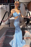 Light Blue Sequin Twist-Front Lace-Up Mermaid Long Prom Gowns