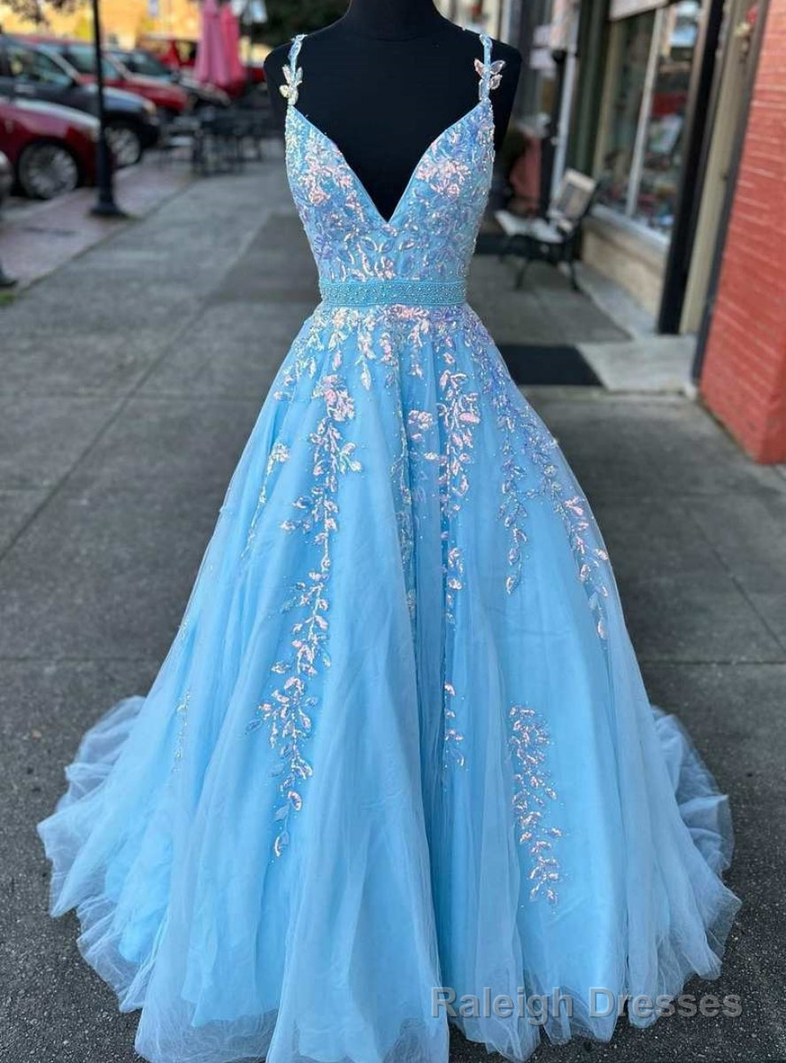 Light Blue Sequins Appliques Prom Dress Main image