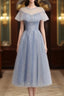 Light Blue Shiny Tulle High Neckline Homecoming Dresses Prom Dresses