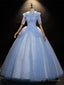 Light Blue Short Sleeve Backless Star Sequins Quinceanera Dress