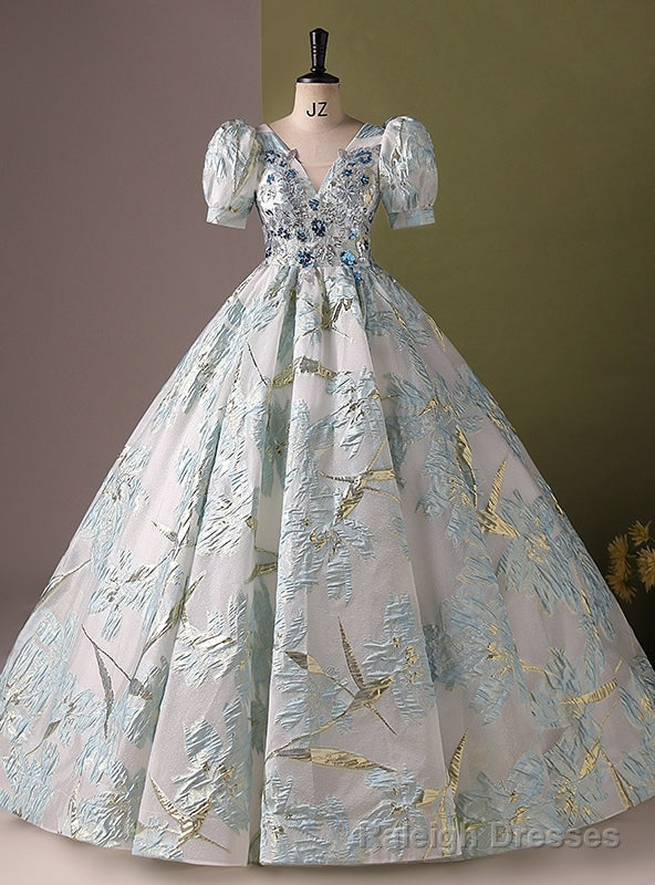 Light Blue Short Sleeve V-neck Appliques Quinceanera Dress Main image