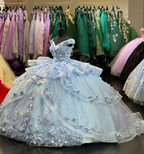 Light Blue Sparkly Off The Shoulder Appliques Prom Dresses Quinceanera Dresses Sweet 16 Prom Dresses Ball Gowns