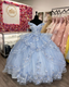 Light Blue Sparkly Off The Shoulder Appliques Prom Dresses Quinceanera Dresses Sweet 16 Prom Dresses Ball Gowns