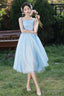 Light Blue Straps Organza Short Party Dress, Light Blue Homecoming Dress