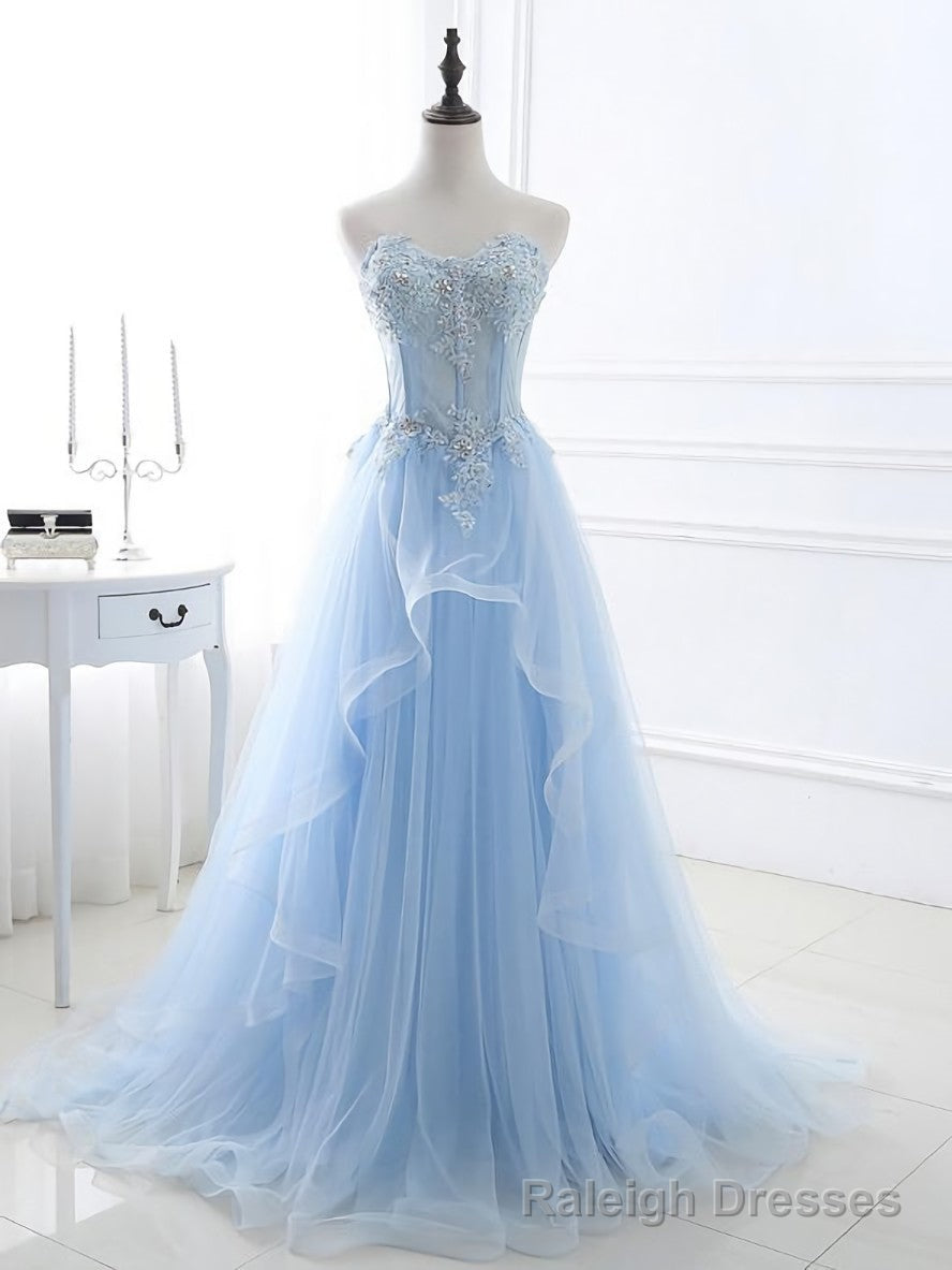 Light Blue Sweetheart Evening dress, Long Tulle Prom Dress Main image