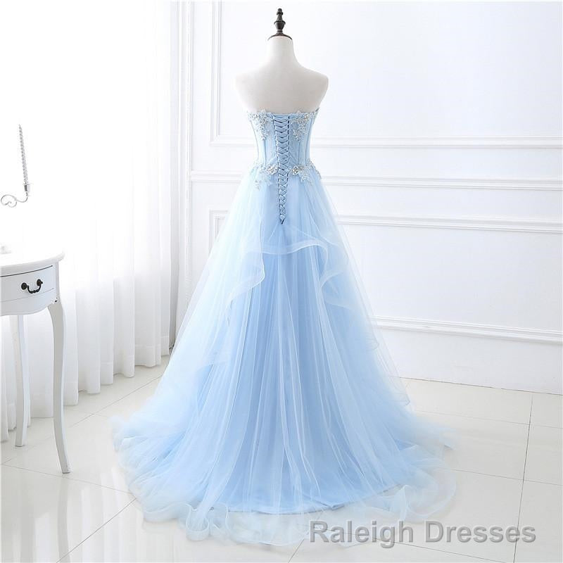Light Blue Sweetheart Evening dress, Long Tulle Prom Dress