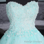 Light Blue Sweetheart Lace Applique High Low Party Dress, Blue Homecoming Dress