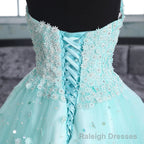 Light Blue Sweetheart Lace Applique High Low Prom Dress, Blue Homecoming Dress