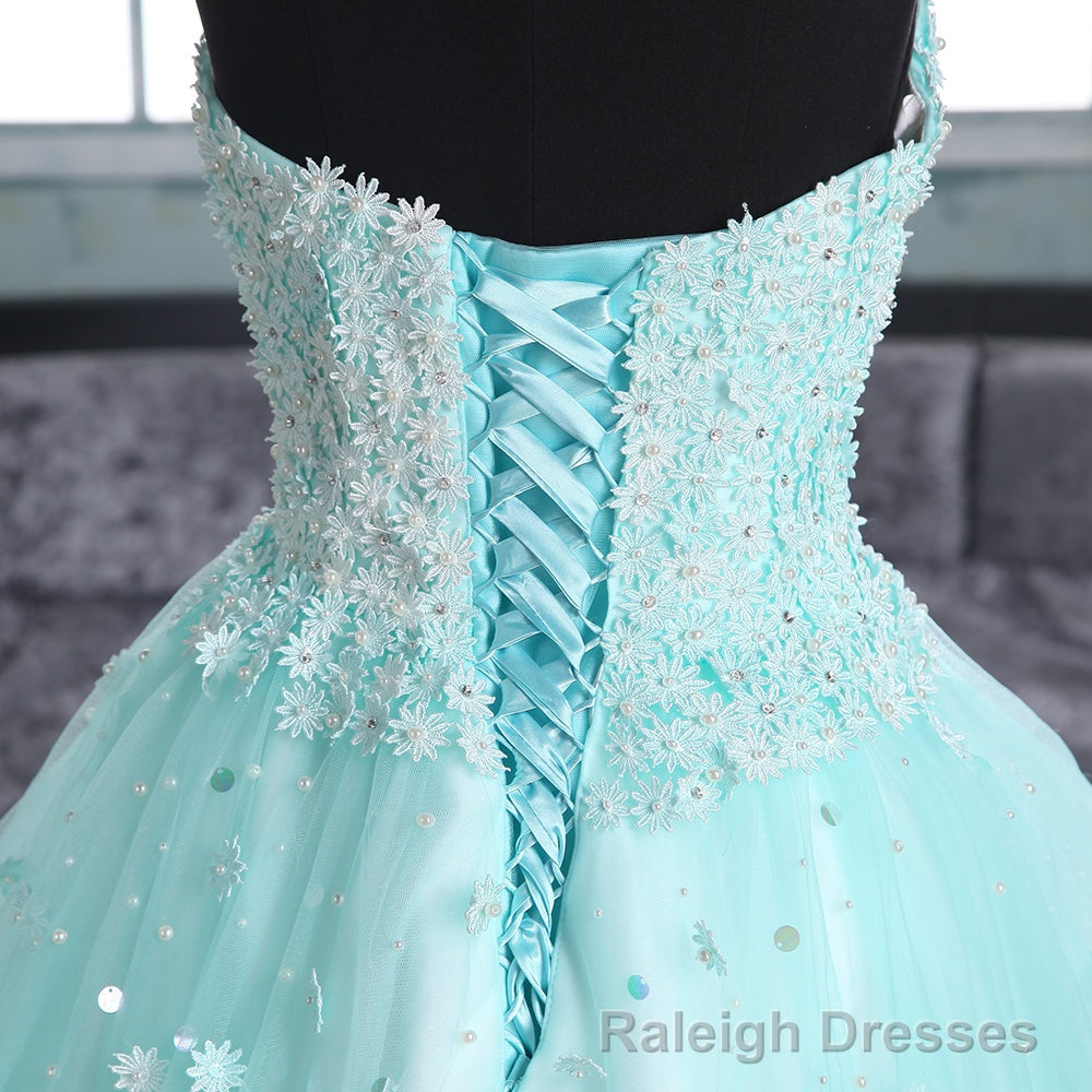 Light Blue Sweetheart Lace Applique High Low Party Dress, Blue Homecoming Dress Secondary image