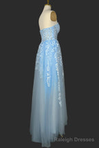 Light Blue Sweetheart Tulle Lace Prom Dresses Long Prom Prom Dresses