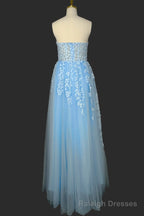 Light Blue Sweetheart Tulle Lace Prom Dresses Long Evening Party Dresses
