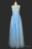 Light Blue Sweetheart Tulle Lace Prom Dresses Long Evening Party Dresses