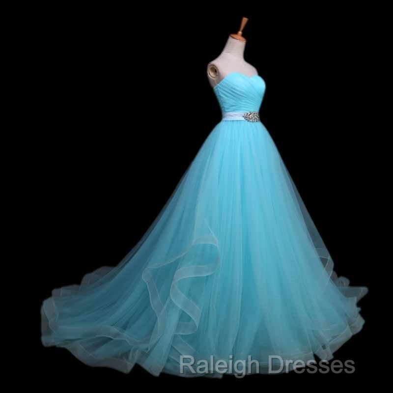 Light Blue Sweetheart Tulle Long Formal Dress With Belt, Charming Tulle Sweet 16 Dresses Secondary image