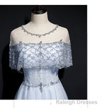 Light Blue Tulle A-line Long Party Dress, Blue Prom Dresses