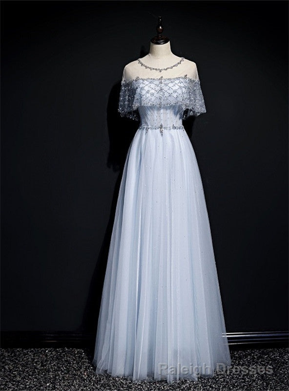 Light Blue Tulle Beading Sequins Lotus Leaf Sleeve Prom Dress Main image