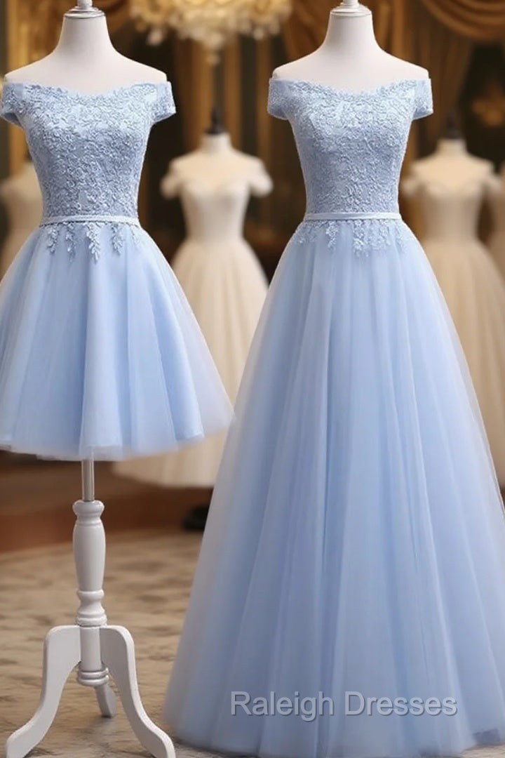Light Blue Tulle Bridesmaid Dress, Cap Sleeves Short Bridesmaid Dress, Wedding Party Dress Main image