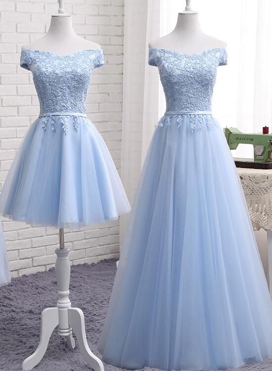 Light Blue Tulle Bridesmaid Dresses Cap Sleeves Short Bridesmaid Dresses Wedding Prom Dresses Main image