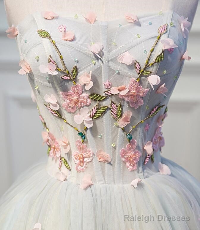 Light Blue Tulle Floral Short Sweetheart Homecoming Dress, Blue Prom Dress Secondary image