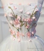 Light Blue Tulle Floral Short Sweetheart Homecoming Dress, Blue Prom Dress