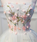 Light Blue Tulle Floral Short Sweetheart Homecoming Dresses Blue Prom Dresses