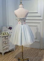 Light Blue Tulle Floral Short Sweetheart Homecoming Dresses Blue Prom Dresses