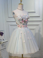 Light Blue Tulle Floral Short Sweetheart Homecoming Dresses Blue Prom Dresses