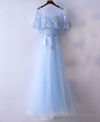 Light Blue Tulle Lace Long Prom Dress, Blue Lace Graduation Dress