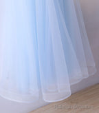 Light Blue Tulle Lace Long Prom Dress, Blue Lace Graduation Dress