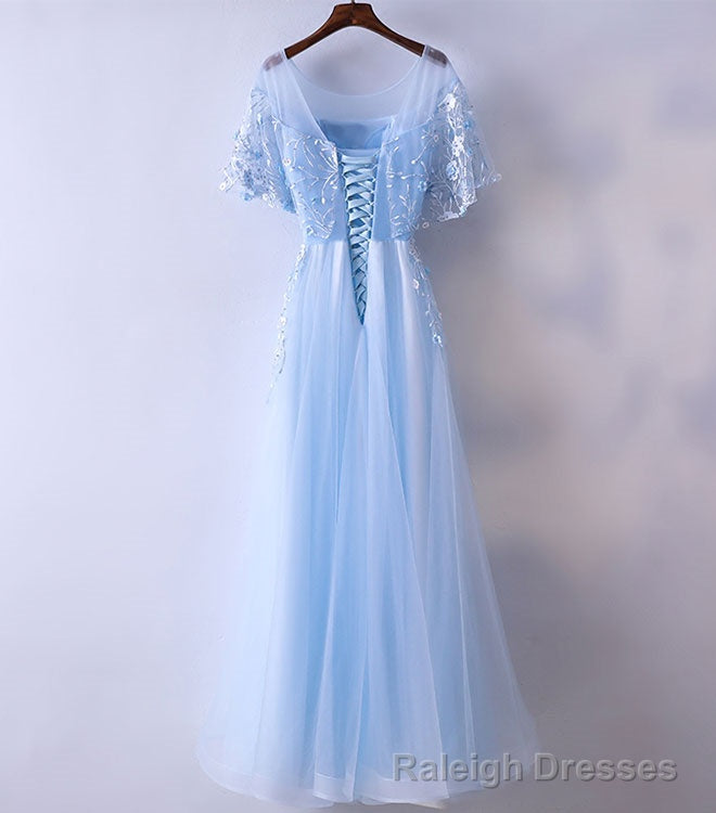 Light Blue Tulle Lace Long Prom Dress, Blue Lace Graduation Dress Secondary image