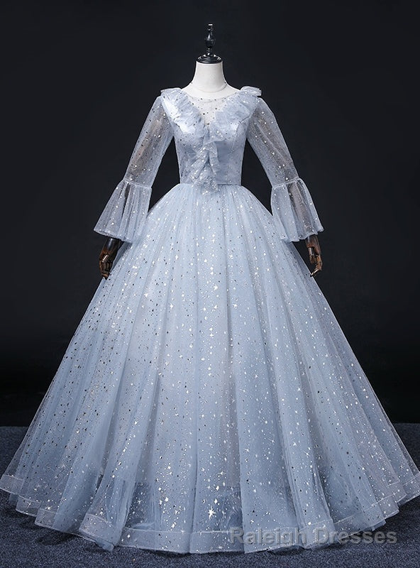 Light Blue Tulle Long Sleeve Quinceanera Dress Main image