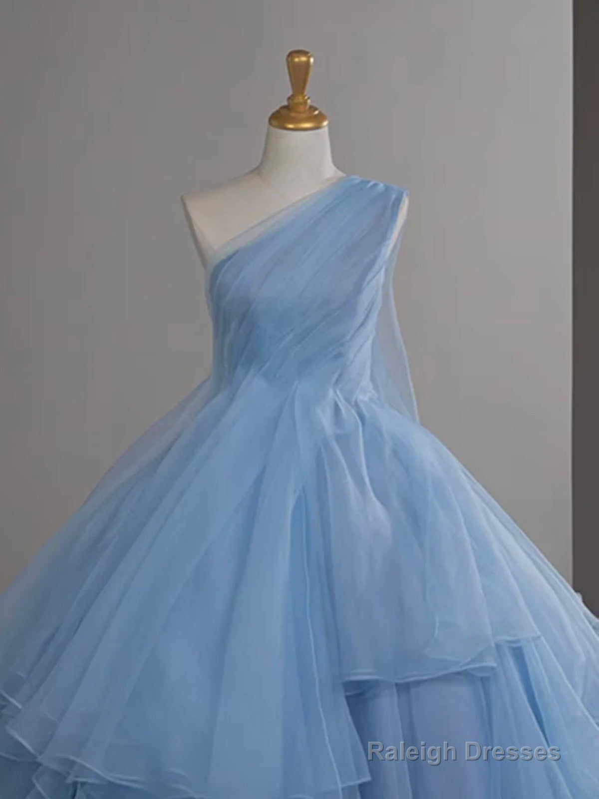 Light Blue Tulle One Shoulder Ball Gown Formal Dress, Light Blue Party Dress Secondary image
