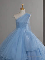 Light Blue Tulle One Shoulder Ball Gown Formal Dress, Light Blue Party Dress