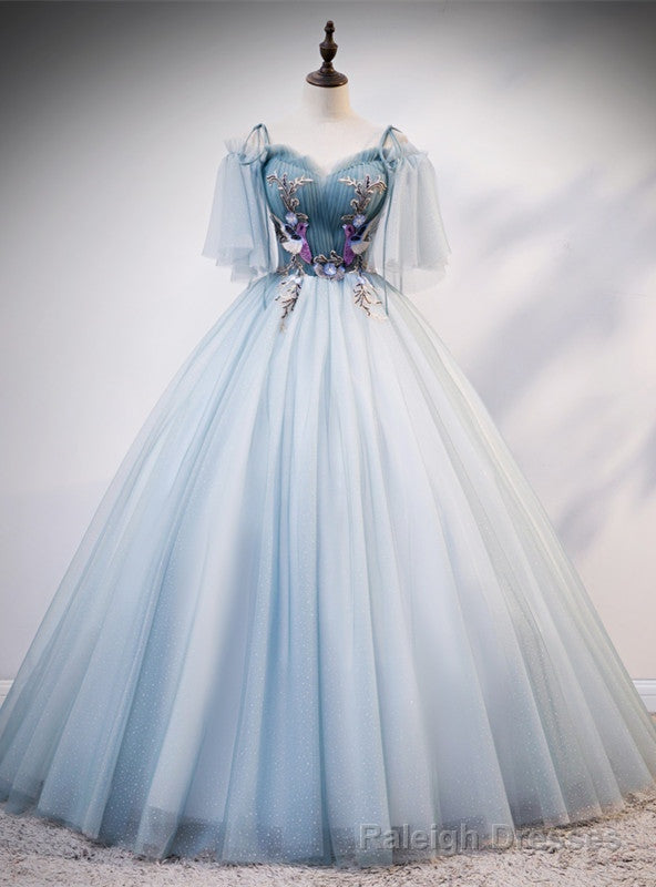 Light Blue Tulle Spagehtti Straps Short Sleeve Quinceanera Dress Main image