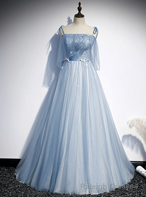 Light Blue Tulle Spaghetti Straps Appliques Prom Dress Main image
