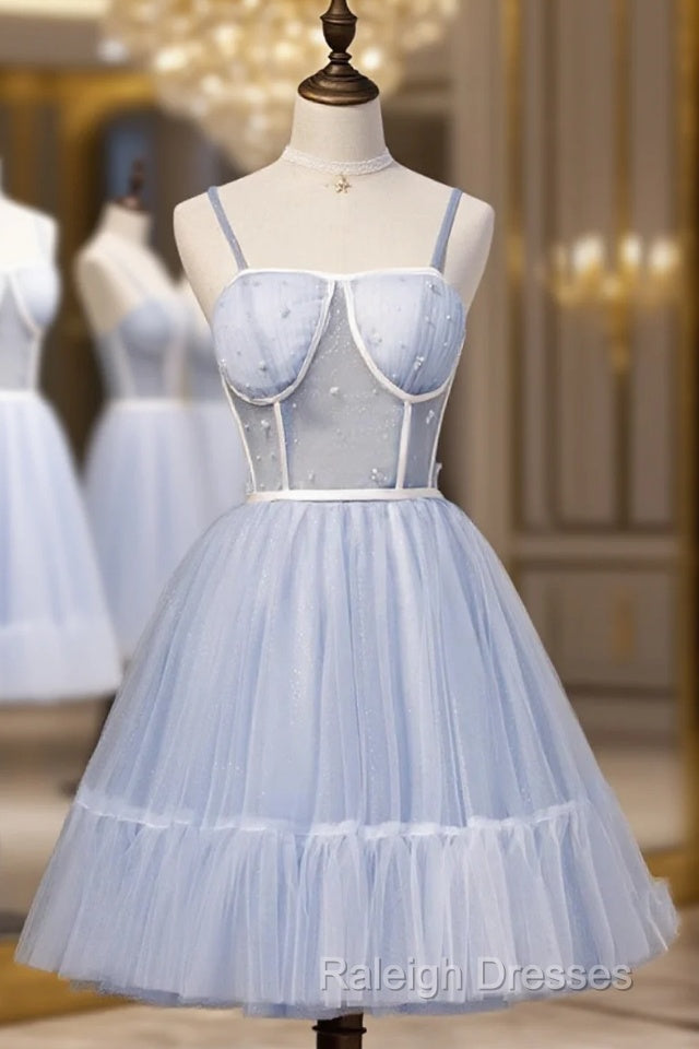 Light Blue Tulle Sweetheart Straps Party Dress, Light Blue Homecoming Dress Main image