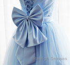 Light Blue Tulle Sweetheart With Bow Cute Party Dress, Blue Short Homecoming Dress Prom Dress